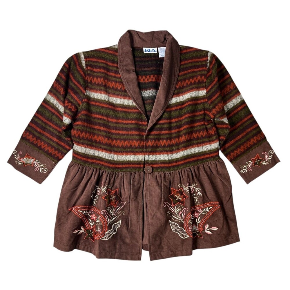 BFA Classics Mixed Media Embroidered Wool Blend Sweater Cardigan Size MP